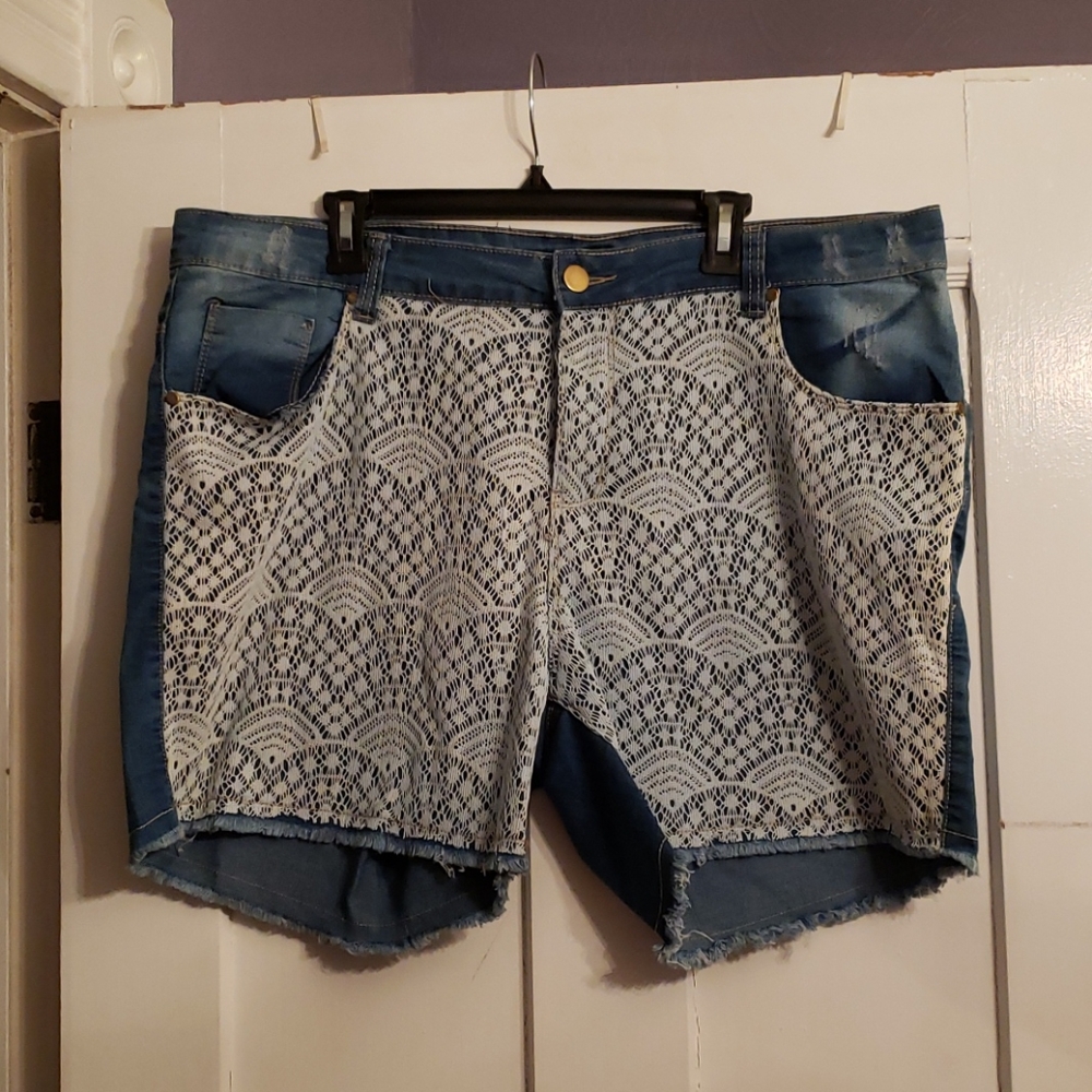Lace Front Blue Jean Shorts